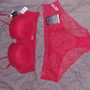 Red leopard lace lingerie set